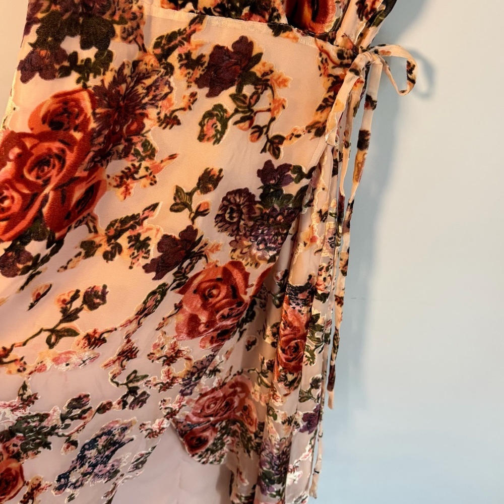 BHLDN Anthro Blush Velvet Burnout Floral Wrap Midi Dress Wedding Bridesmaid MED - Picture 9 of 12